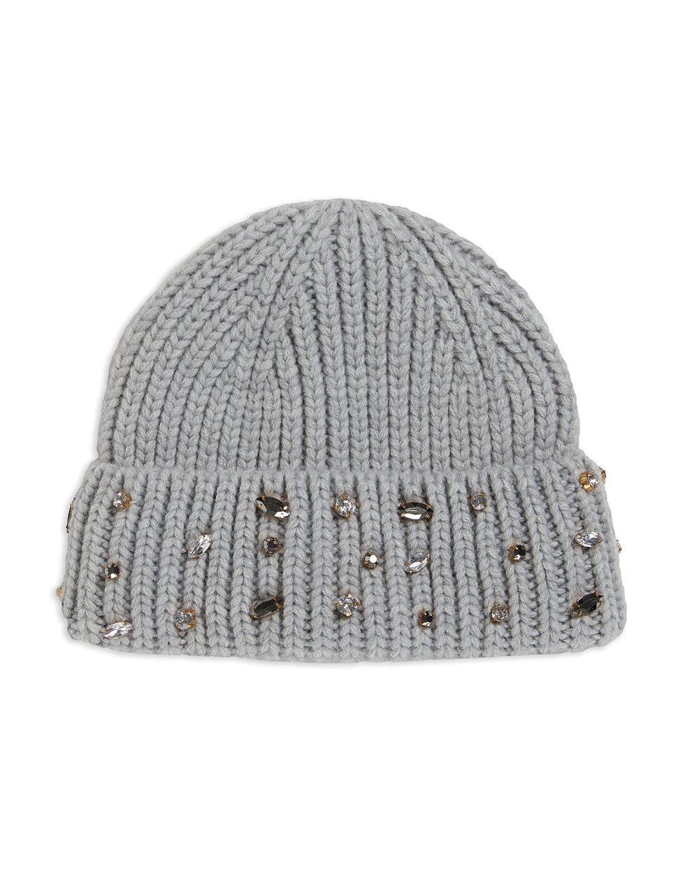4583 Wool Wide Cuff Hat with Crystals Light Heather Grey